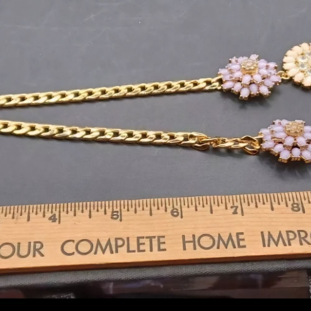 Marked RMN Metal Beaded Rhinestone Purple Flower Statement Necklace NWOT - Picture 4 of 4